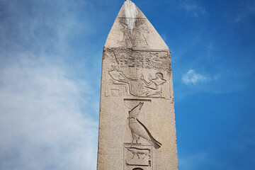 Egyptian obelisk column of ancient Egypt, ancient egyptian hieroglyphs. Historical Landmark....