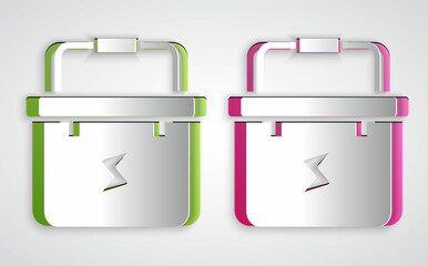 Paper cut Toolbox electrician icon isolated on grey background. Paper art style. Vector