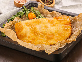 Russian traditional snack - Cheburek with meat