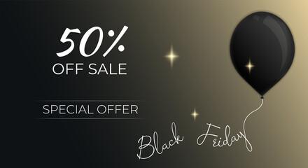 Black Friday Sale Poster with Shiny Balloon. Vector illustration