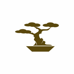 Oriental Bonsai Art, Japanese Mini Small Plant Tree on Pot Silhouette logo design vector