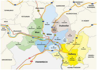 administrative vector map of the capital of Saarland, Saarbruecken 