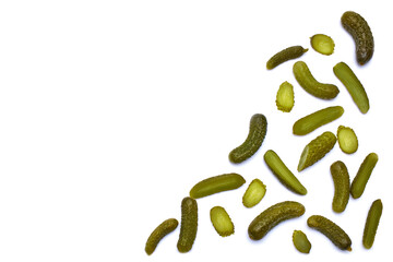 Tasty Whole green cornichons isolated on a white background