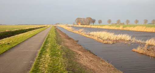 Typical dutch open landscape on a windy day (stormy sky)