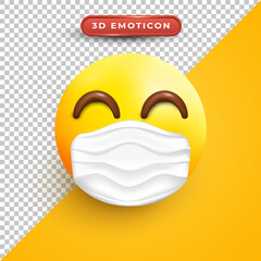3d emoji with happy face and wearing a mask