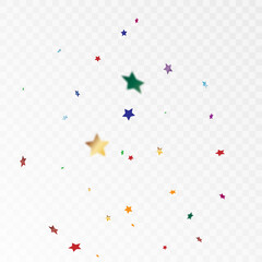 Falling colored stars and blurs on a transparent background. For postcards and invitations.