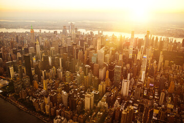 helicopter view of New york city and Manhattan. Concept about buildings and landmarks