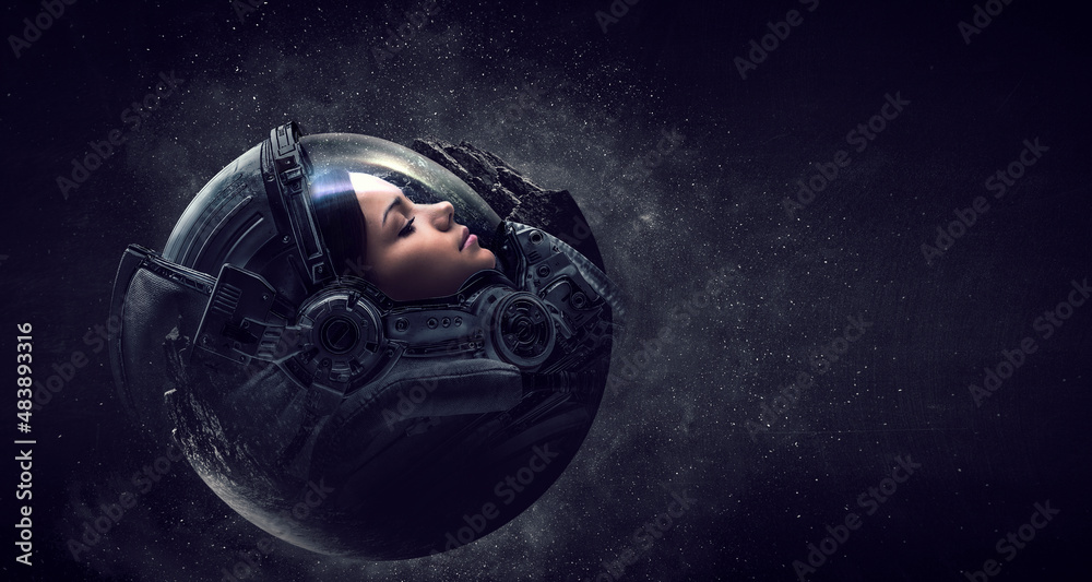 Poster astronaut and space exploration theme.