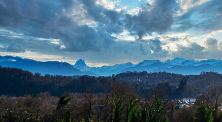 view of Pic du Midi Ossau in autumn, french Pyrenees