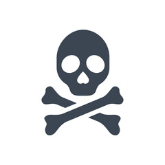 Skull and bones related vector glyph icon. Symbol of death and pirates. Skull and bones sign. Isolated on white background. Editable vector illustration