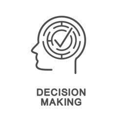 Icon – decision making. Cognitive decision making process in a maze of paths. The thin contour lines.
