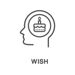 Icon – wish. A conscious idea of the wish to get something. Cake with a candle is a symbol of wish. The thin contour lines.