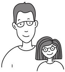 Dad and daughter Family with glasses Line Doodle Style Illustration vector
