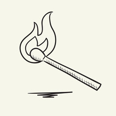 Burning match. Hand drawn vector illustration