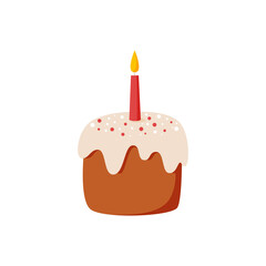 Cute cartoon birthday cupcake with a lit candle. Vector illustration