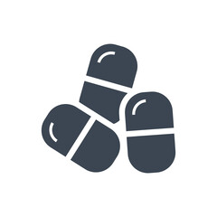 Pills Related Vector Glyph Icon. Drugs. Pills Sign. Isolated on White Background