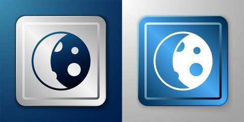 White Moon phases icon isolated on blue and grey background. Silver and blue square button. Vector
