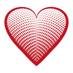 Red vector heart in halftone style with triangles.