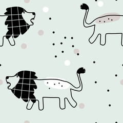 Safari animals line drawing nursery seamless pattern for creating cute scandinavian kids room textile and baby clothing