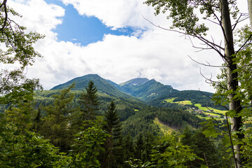 View from the freeway rest area on the Brenner freeway to the mountains near Innsbruck