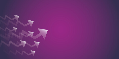 White arrow group with light on purple background, Business target or goal success, team, teamwork, leader and winner concept, space for the text, design style.