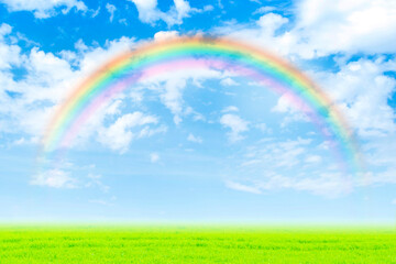 Obraz na płótnie Canvas 草原と青空と虹