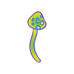 Magic mushrooms. Psychedelic hallucination. Vibrant vector illustration isolated on white. 60s hippie colorful art in vivid acid colors. Sticker, patch, poster graphic design.