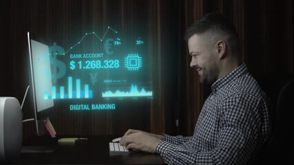 Man exploring his bank account on a desktop computer - Powered by Adobe
