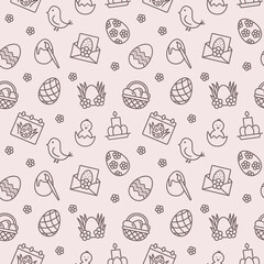 Seamless vector pattern with Easter. For fabric, paper, wrap, textile, poster, scrapbooking, wallpaper or background, for web site or mobile app