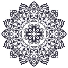 Round gradient mandala on white isolated background. Vector boho mandala in black color. Mandala with floral patterns. Yoga template