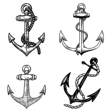 Set of vintage old style anchors. Design element for logo, label, sign, badge. Vector illustration