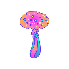 Magic mushrooms. Psychedelic hallucination. Vibrant vector illustration isolated on white. 60s hippie colorful art in vivid acid colors. Sticker, patch, poster graphic design.