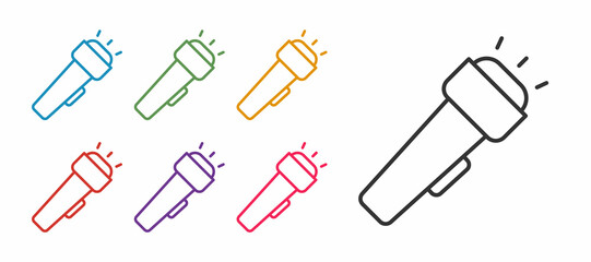 Set line Flashlight icon isolated on white background. Set icons colorful. Vector