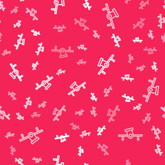 White line Seesaw icon isolated seamless pattern on red background. Teeter equal board. Playground symbol. Vector