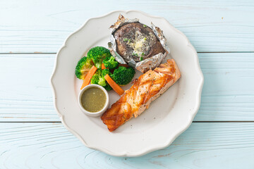 grilled salmon steak with bake potato