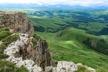 View of the mountains and the Bermamyt plateau in the Karachay-Cherkess Republic, Russia.