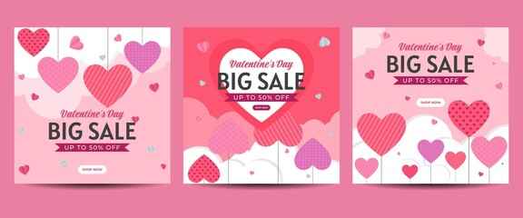 Fototapeta na wymiar Valentine's day social media post template for banner, poster, greeting card, promotional discount sale, etc