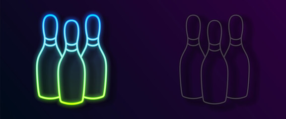 Glowing neon line Bowling pin icon isolated on black background. Juggling clubs, circus skittles. Vector