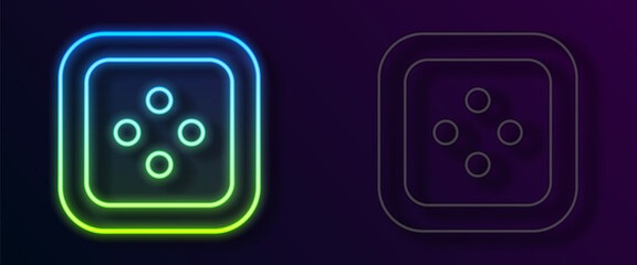 Glowing neon line Sewing button for clothes icon isolated on black background. Clothing button. Vector