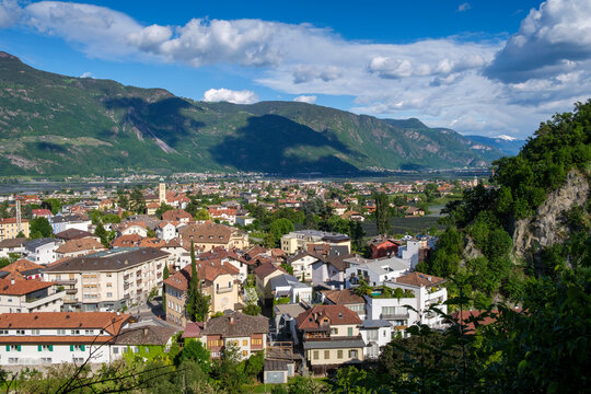 Italy, South Tyrol, Lana, Town in Etsch Valley seen from Braunsberg