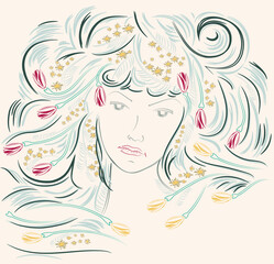 beautiful girl with flowers in her hair