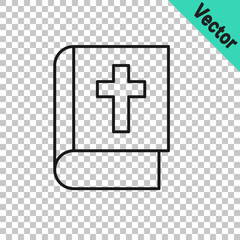 Obraz premium Black line Holy bible book icon isolated on transparent background. Vector