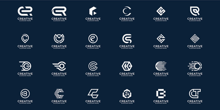 set of creative monogram letter C logo design template