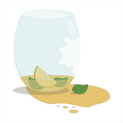 broken glass with leftover orange juice