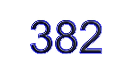 blue 382 number 3d effect white background