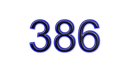 blue 386 number 3d effect white background