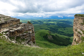 View of the mountains and the Bermamyt plateau in the Karachay-Cherkess Republic, Russia.