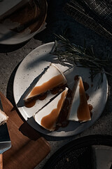 Slice of cheesecake with caramel sauce