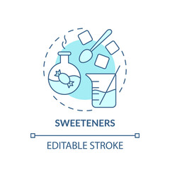 Sweeteners turquoise concept icon. Sugar substitute. Glucose. Food additives abstract idea thin line illustration. Isolated outline drawing. Editable stroke. Arial, Myriad Pro-Bold fonts used