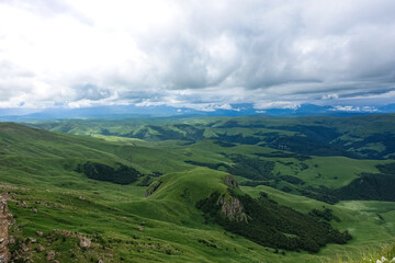 Naklejka premium View of the mountains and the Bermamyt plateau in the Karachay-Cherkess Republic, Russia.